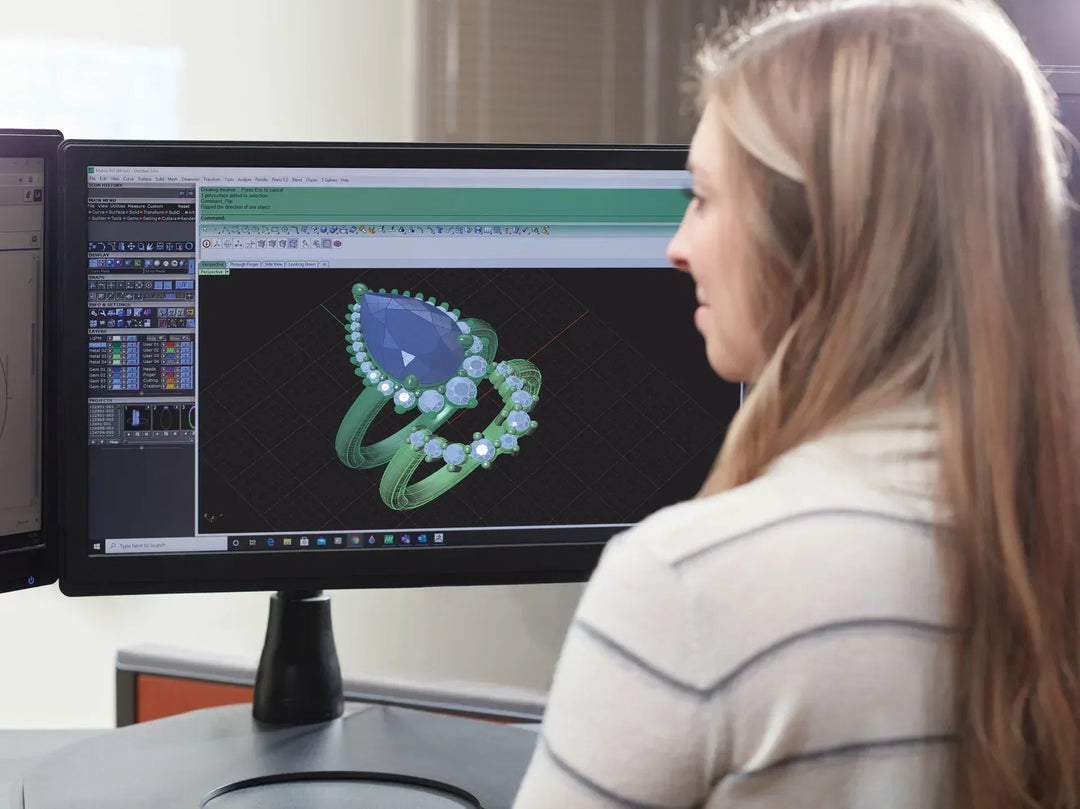 Custom ring CAD design on screen at Design Jewellers West Edmonton Mall