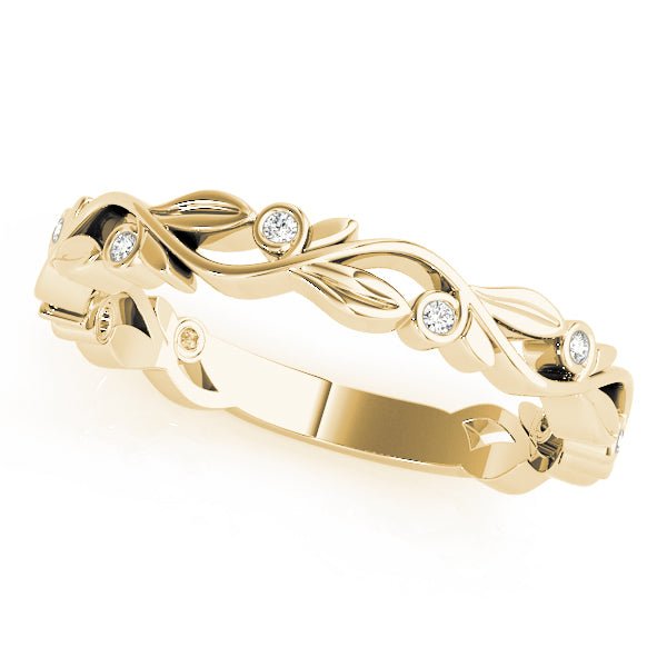 0.04CTW 14K Gold Leaf Vine Band With Bezel Set Round Diamonds - Diamond Ring - Design Jewellers Edmonton