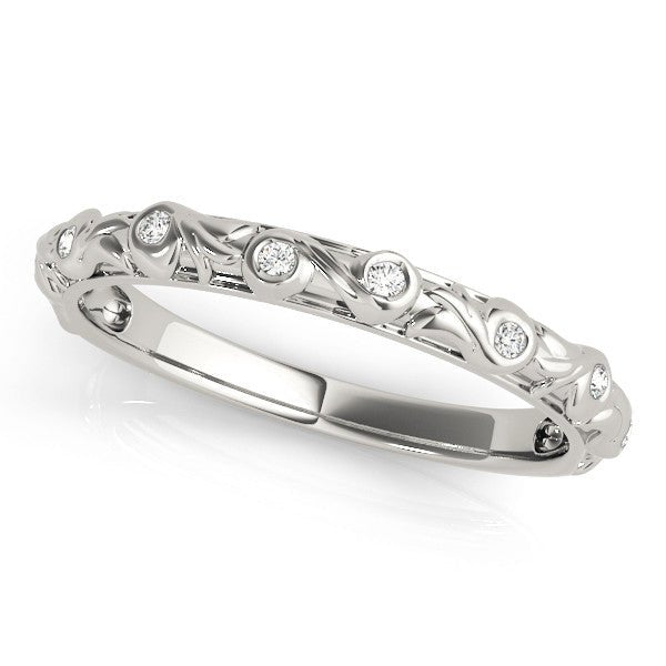 0.06CTW 14K Gold Slim Fancy Gold Band With Bezel Set Round Diamonds - Diamond Ring - Design Jewellers Edmonton