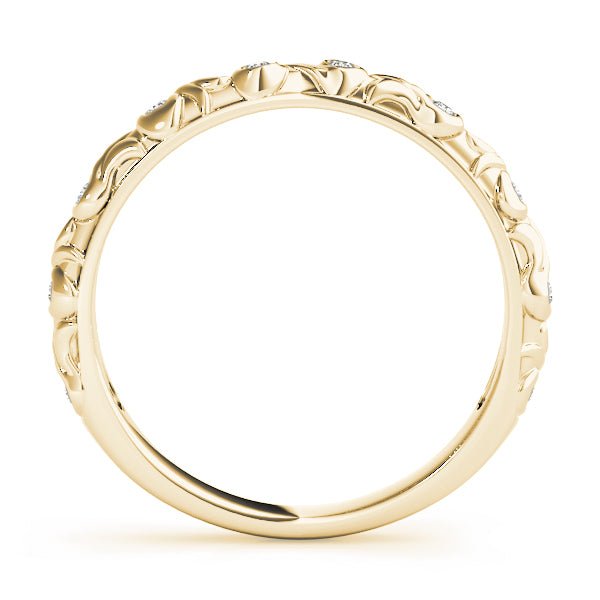 0.06CTW 14K Gold Slim Fancy Gold Band With Bezel Set Round Diamonds - Diamond Ring - Design Jewellers Edmonton