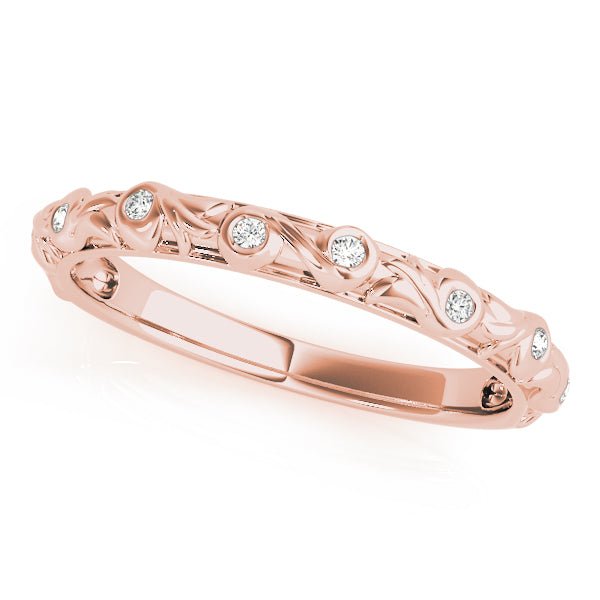 0.06CTW 14K Gold Slim Fancy Gold Band With Bezel Set Round Diamonds - Diamond Ring - Design Jewellers Edmonton
