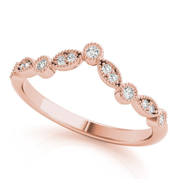 0.13CTW 14K Gold Fancy Round Brilliant Cut Eye Shape Design Diamond Band With A V - Shape Style - Diamond Ring - Design Jewellers Edmonton