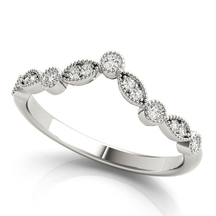 0.13CTW 14K Gold Fancy Round Brilliant Cut Eye Shape Design Diamond Band With A V - Shape Style - Diamond Ring - Design Jewellers Edmonton