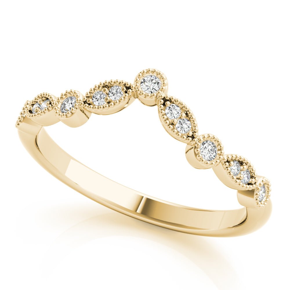 0.13CTW 14K Gold Fancy Round Brilliant Cut Eye Shape Design Diamond Band With A V - Shape Style - Diamond Ring - Design Jewellers Edmonton