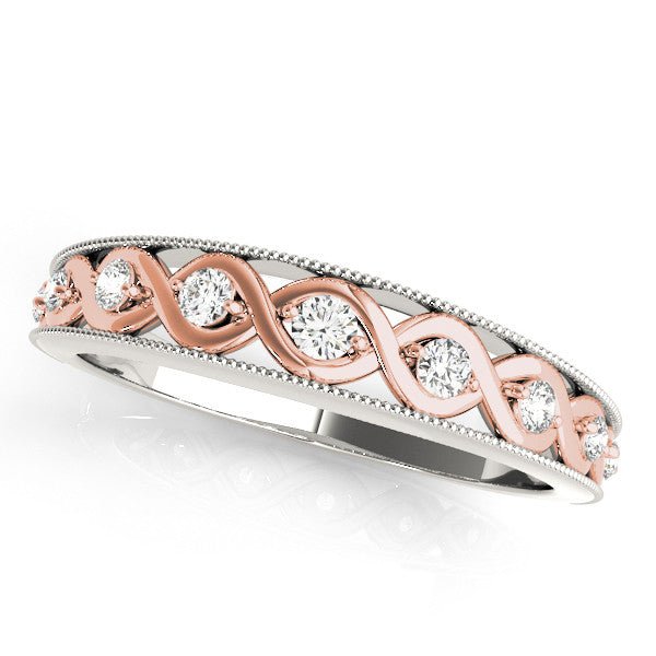 0.13CTW 14K  S-Shape Diamond Band Design In White With Rose Gold