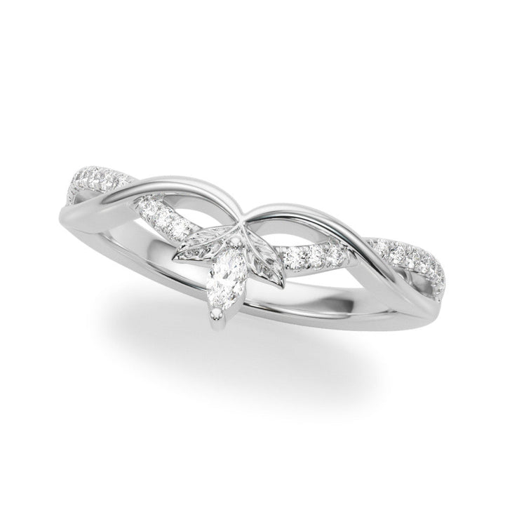 0.20CTW 14K Gold Band With Marquise And Round Diamonds Accented With A Leaf Design - Diamond Ring - Design Jewellers Edmonton