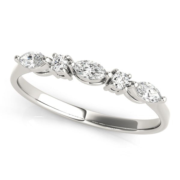 0.25CTW 14K  Gold Marquise and Round Brilliant Cut Slim Design Diamond Band