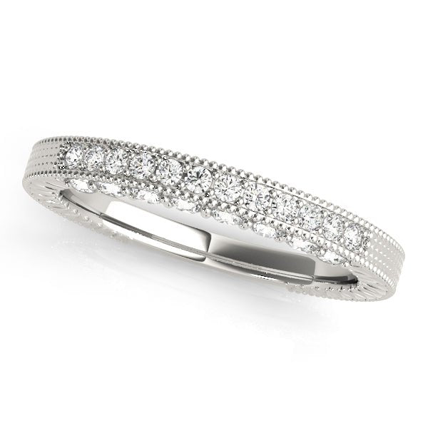 0.25CTW 14K  Gold Pave Diamond Band With Millgrain Bead Design Edges
