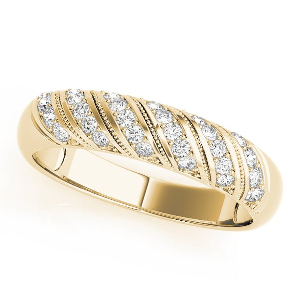 0.25CTW 14K Gold Rounded Design Gold Band With Set In Multi Rows Of Diamonds - Diamond Ring - Design Jewellers Edmonton