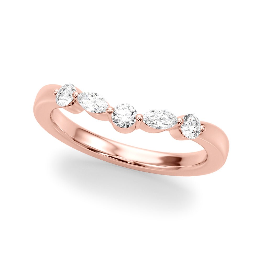 0.33CTW 14K Gold Fancy Marquise and Round Brilliant Diamond Band With A Slightly U - Shape Design - Diamond Ring - Design Jewellers Edmonton
