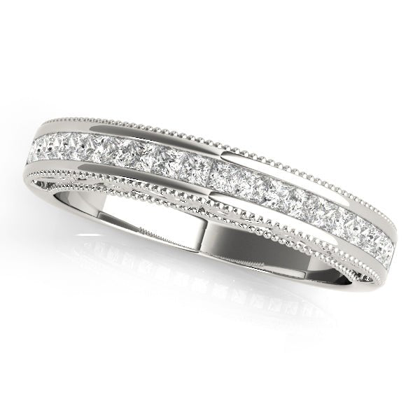0.33CTW 14K  Gold Princess Cut Diamond Band With Millgrain Edges And a Scroll Design Accent