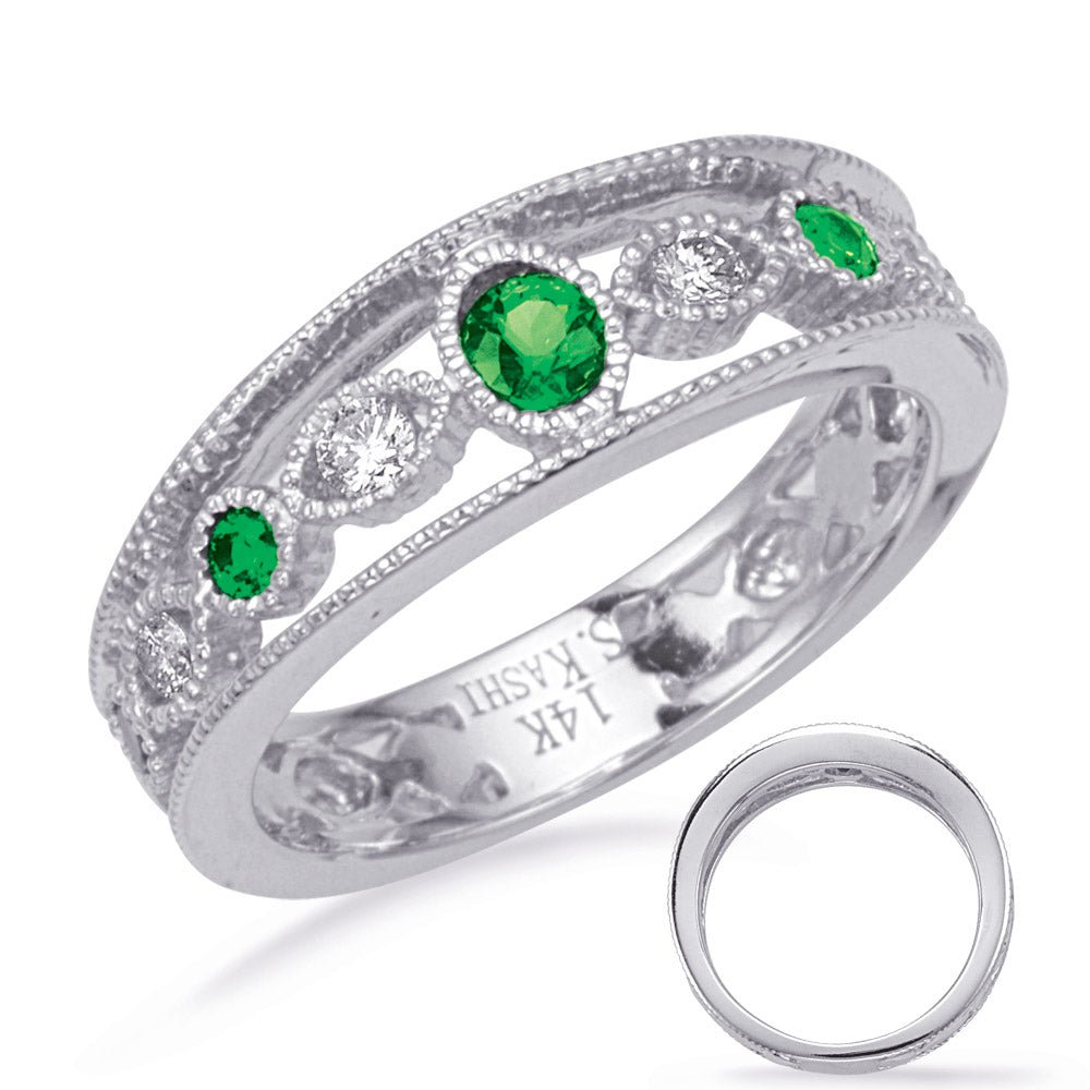 0.42 ctw. WHITE GOLD EMERALD & DIAMOND RING
