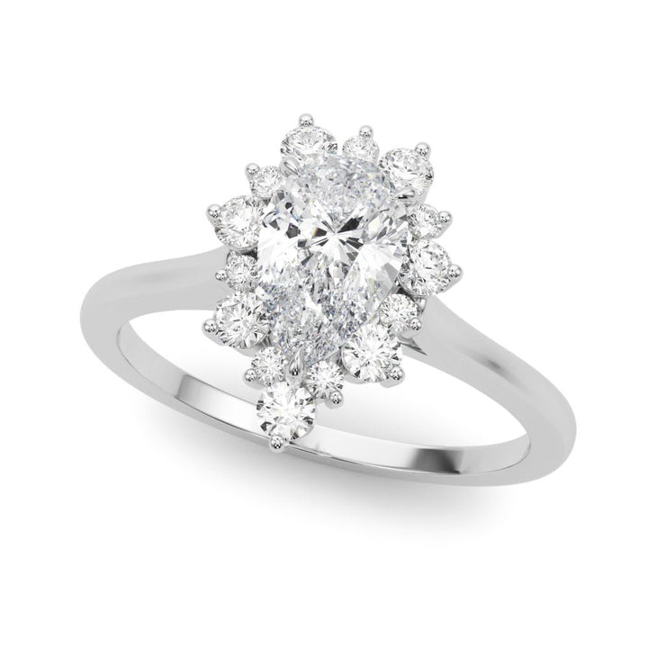 0.50CT 14K Pear Shape Diamond With a Floral Cluster Halo Design - Luxury Rings - Design Jewellers Edmonton
