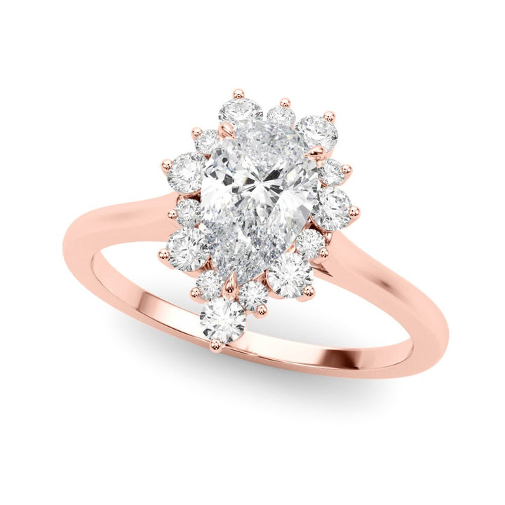 0.50CT 14K Pear Shape Diamond With a Floral Cluster Halo Design - Luxury Rings - Design Jewellers Edmonton
