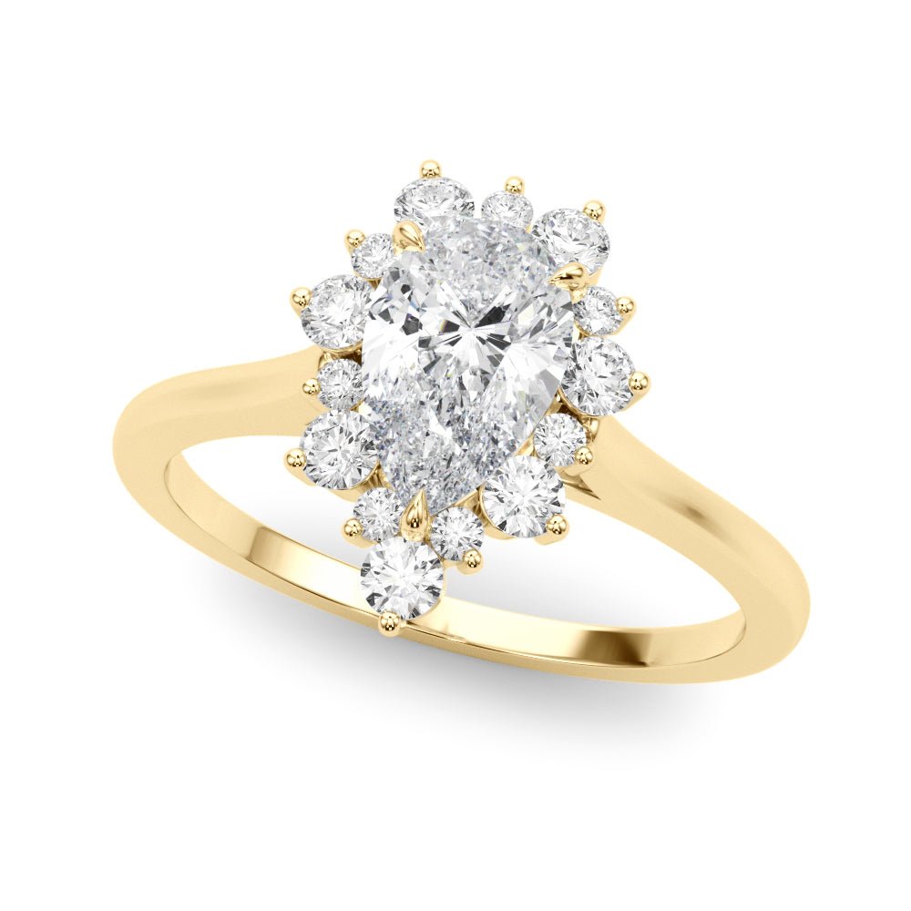 0.50CT 14K Pear Shape Diamond With a Floral Cluster Halo Design - Luxury Rings - Design Jewellers Edmonton