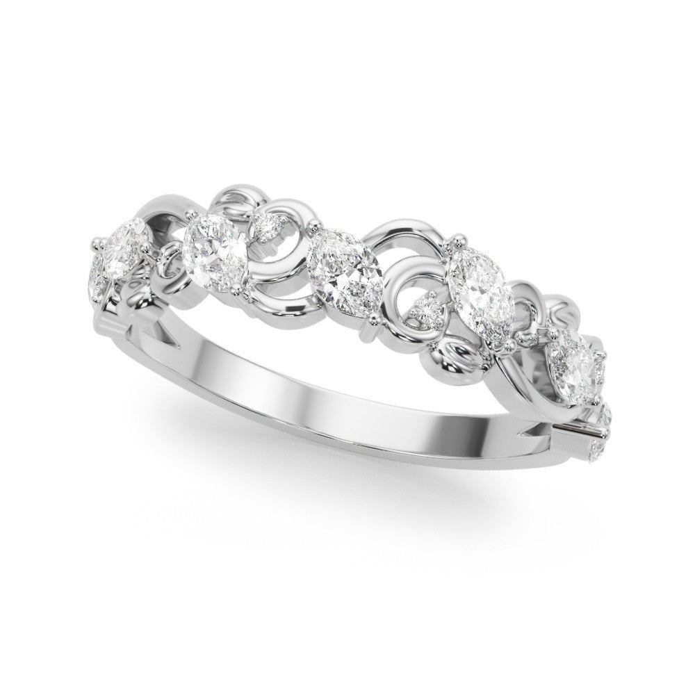 0.50CTW 14K  Gold Scroll Design Band With Marquise and Round Diamonds