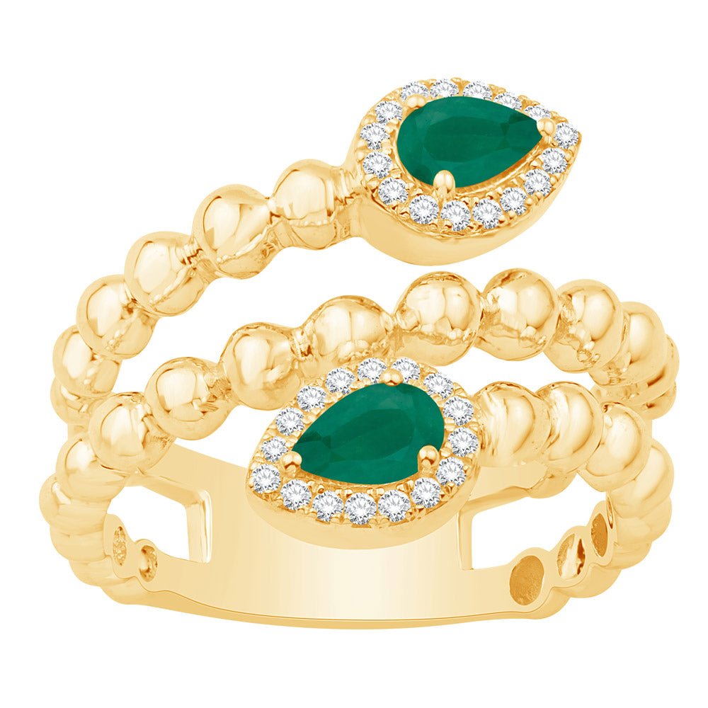0.56 ctw. ELEGANT YELLOW GOLD EMERALD & DIAMOND RING