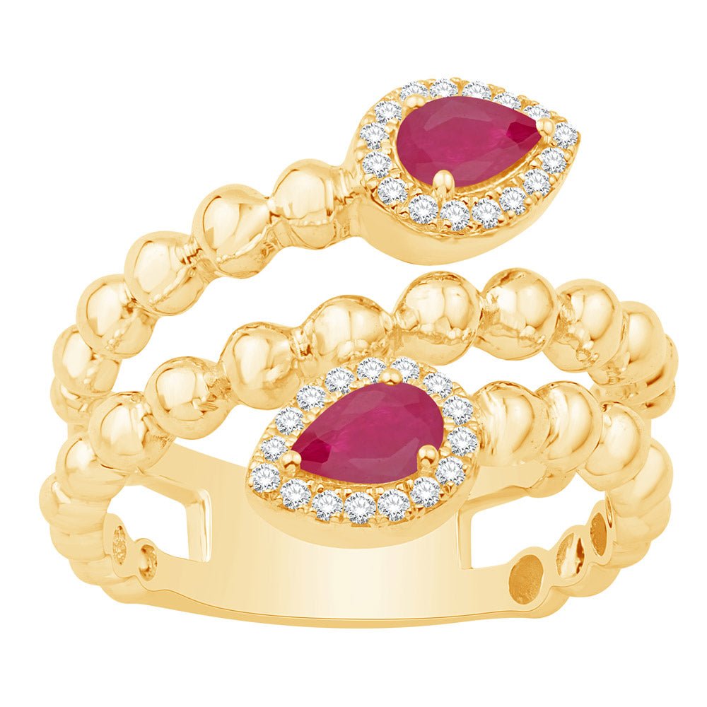 0.57 ctw. ELEGANT YELLOW GOLD RUBY & DIAMOND RING