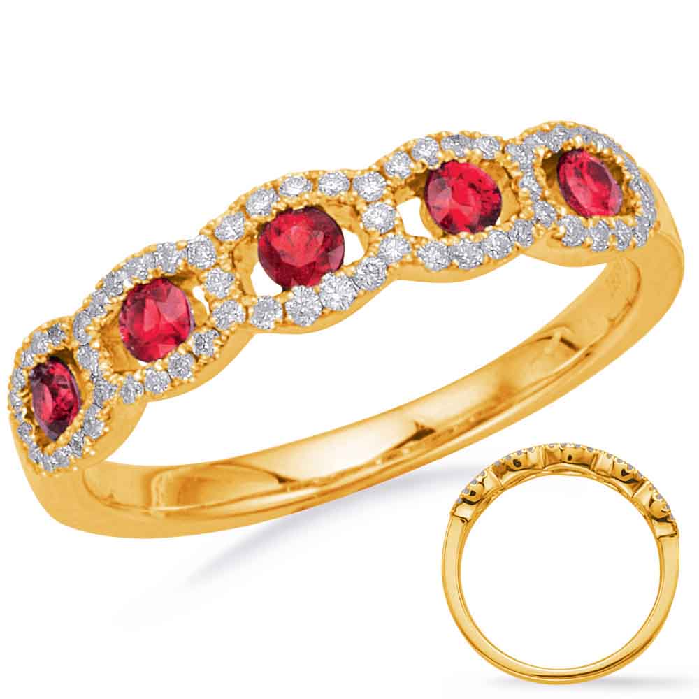 0.57 ctw. ELEGANT YELLOW GOLD RUBY & DIAMOND RING