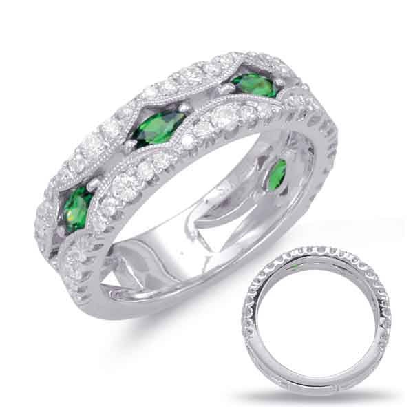 0.58 ctw. WHITE GOLD TSAVORITE & DIAMOND RING