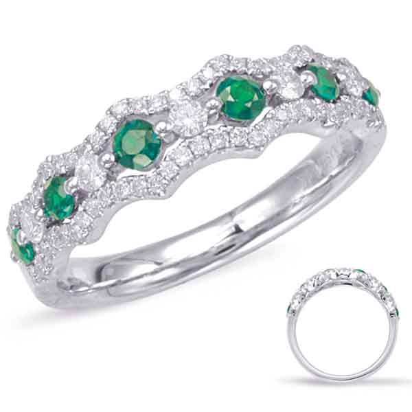 0.59 ctw. WHITE GOLD EMERALD & DIAMOND BAND