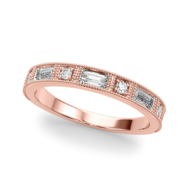 0.63CTW 14K Gold Baguette And Round Brilliant Cut Diamond Band With A Millgrain Accent - Diamond Ring - Design Jewellers Edmonton