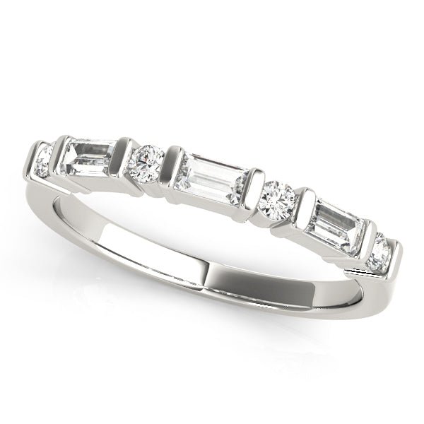 0.63CTW 14K Gold Bar Set Baguette With Round Brilliant Cut Diamond Band - Diamond Ring - Design Jewellers Edmonton