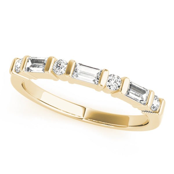 0.63CTW 14K Gold Bar Set Baguette With Round Brilliant Cut Diamond Band - Diamond Ring - Design Jewellers Edmonton