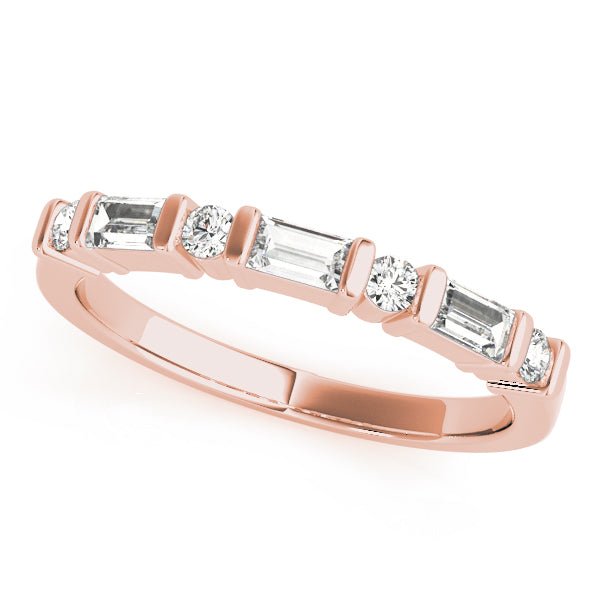 0.63CTW 14K Gold Bar Set Baguette With Round Brilliant Cut Diamond Band - Diamond Ring - Design Jewellers Edmonton