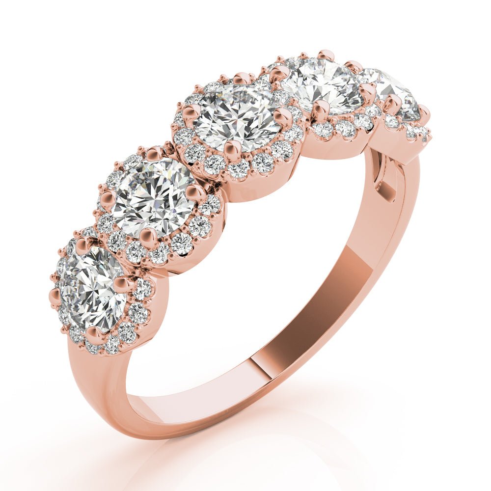 0.74CT 5-Stone Round Halo Wedding Ring - Wedding Band - Design Jewellers Edmonton