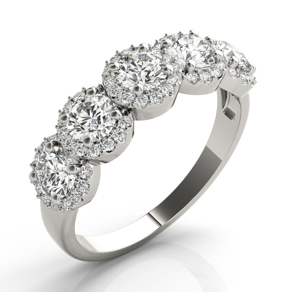0.74CT 5-Stone Round Halo Wedding Ring - Wedding Band - Design Jewellers Edmonton