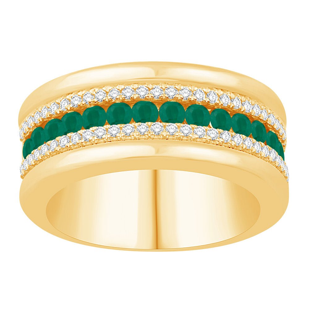 0.83 ctw. ELEGANT YELLOW GOLD EMERALD & DIAMOND RING