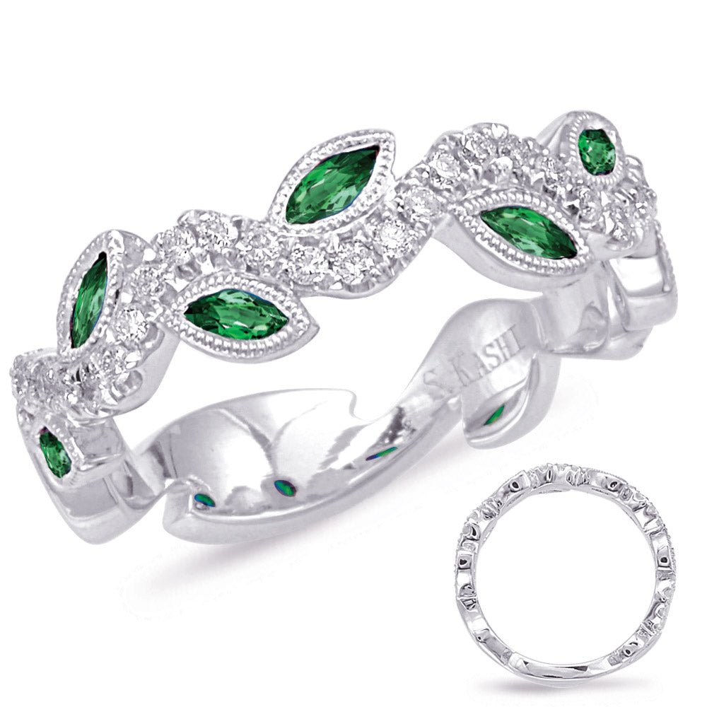 0.84 ctw. MODERN WHITE GOLD EMERALD & DIAMOND RING