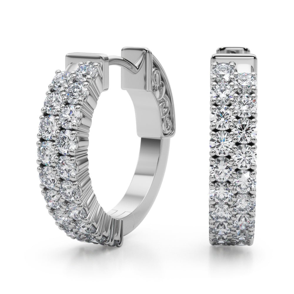 0.84CTW 14K Round Cut Double Row Diamond Hoop Earrings