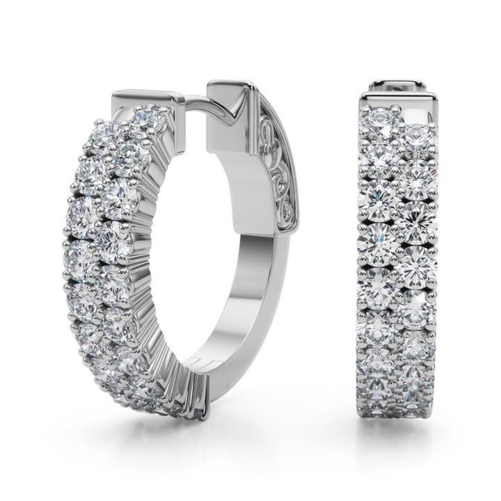 0.84CTW 14K Round Cut Double Row Diamond Hoop Earrings - Hoop Earrings - Design Jewellers Edmonton