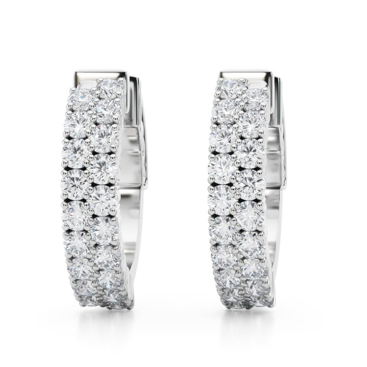0.84CTW 14K Round Cut Double Row Diamond Hoop Earrings - Hoop Earrings - Design Jewellers Edmonton