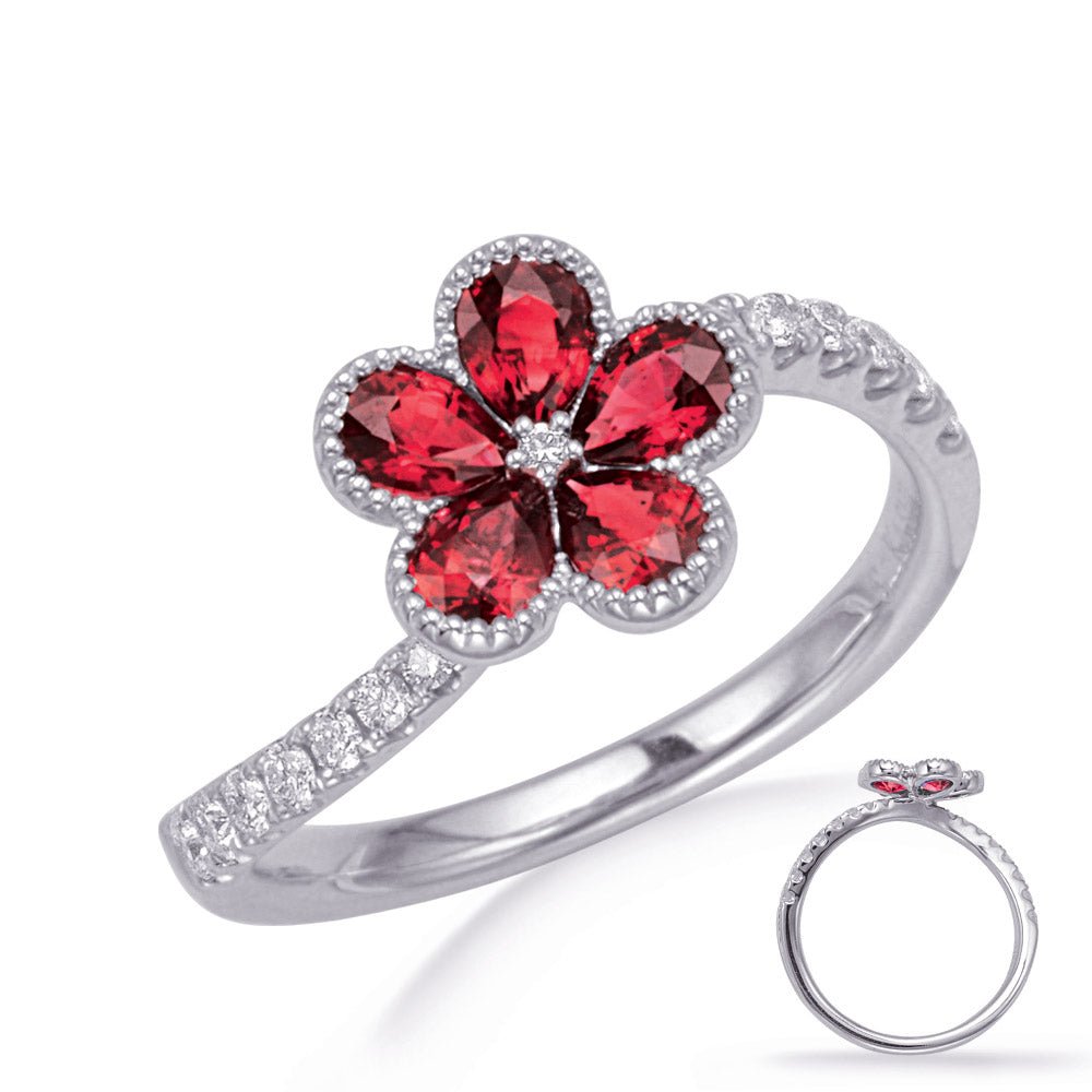 0.88 ctw. FLOWER GOLD RUBY & DIAMOND RING - Luxury Rings - Design Jewellers Edmonton
