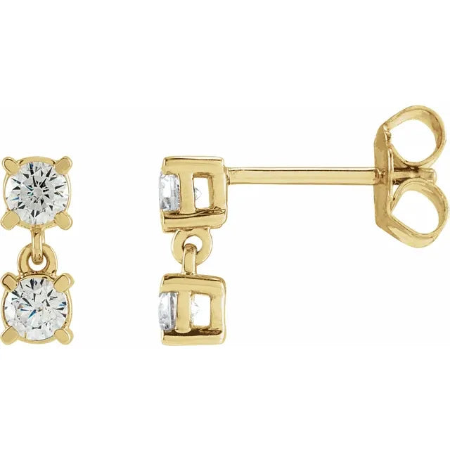 14K Gold Two-Stone Diamond Drop Earrings - View 1