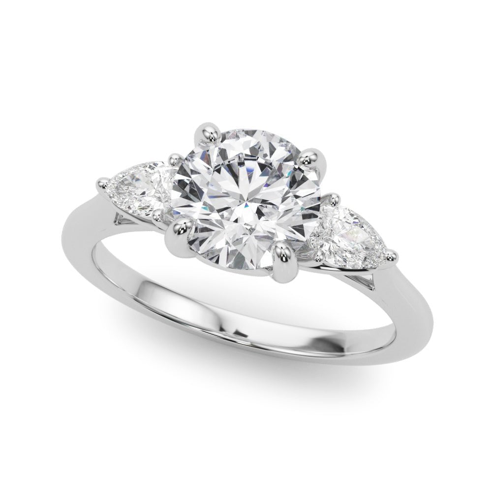 1.00CT 14K  3 Stone Round Brilliant and Pear Shape Diamond Ring