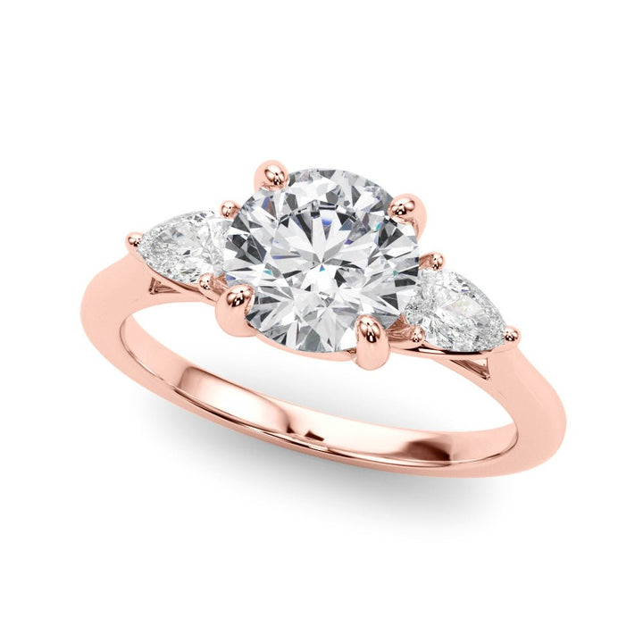1.00CT 14K 3 Stone Round Brilliant and Pear Shape Diamond Ring - Engagement rings - Design Jewellers Edmonton