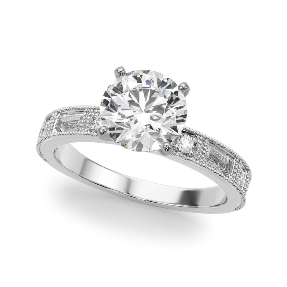 1.00CT 14K  Classic Diamond Engagement Ring Accented With Baguette Cut Diamonds