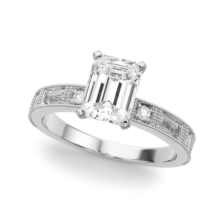 1.00CT 14K Classic Emerald Cut Diamond Engagement Ring Accented With Baguette Cut Diamonds - Luxury Rings - Design Jewellers Edmonton