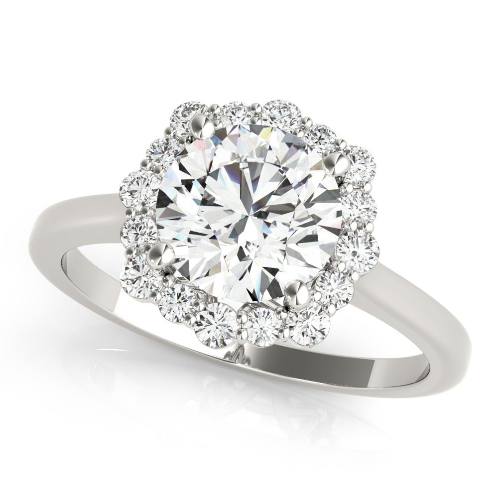 1.00CT 14K Classic Halo Diamond Engagement Ring with Scalloped Round Brilliant Accents