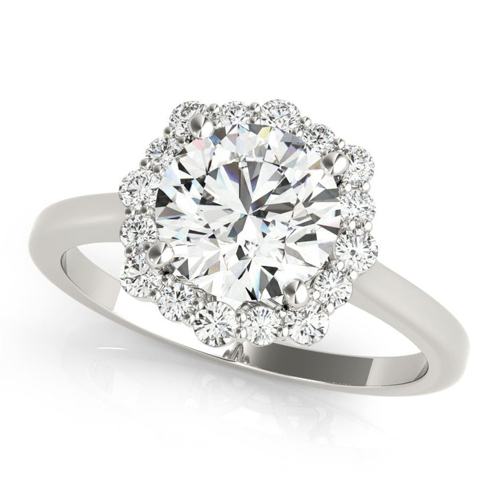 1.00CT 14K Classic Halo Diamond Engagement Ring with Scalloped Round Brilliant Accents - Engagement rings - Design Jewellers Edmonton