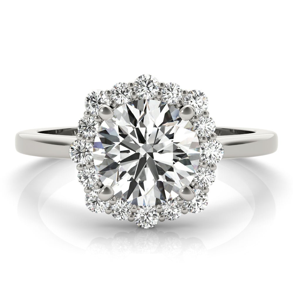 1.00CT 14K Classic Halo Diamond Engagement Ring with Scalloped Round Brilliant Accents - Engagement rings - Design Jewellers Edmonton