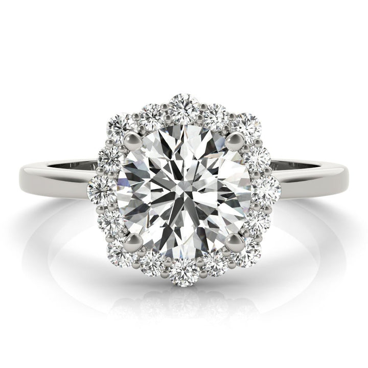 1.00CT 14K Classic Halo Diamond Engagement Ring with Scalloped Round Brilliant Accents - Engagement rings - Design Jewellers Edmonton