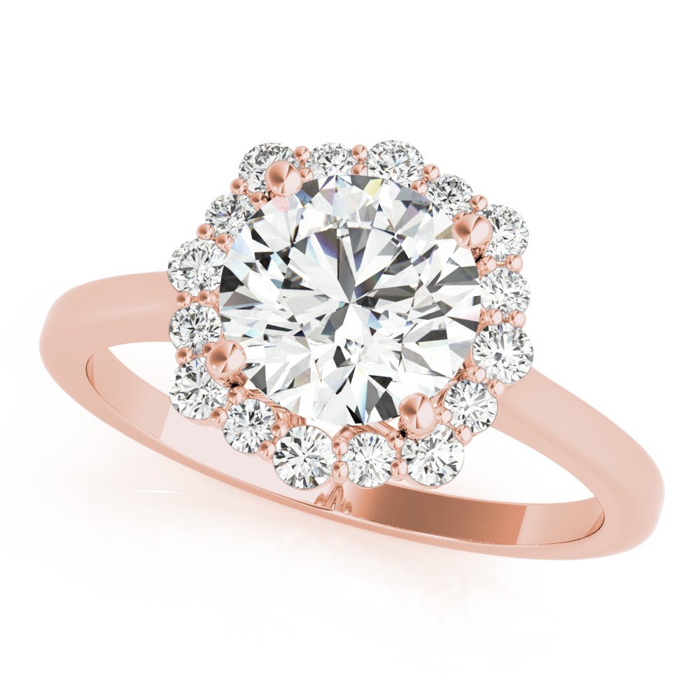 1.00CT 14K Classic Halo Diamond Engagement Ring with Scalloped Round Brilliant Accents - Engagement rings - Design Jewellers Edmonton