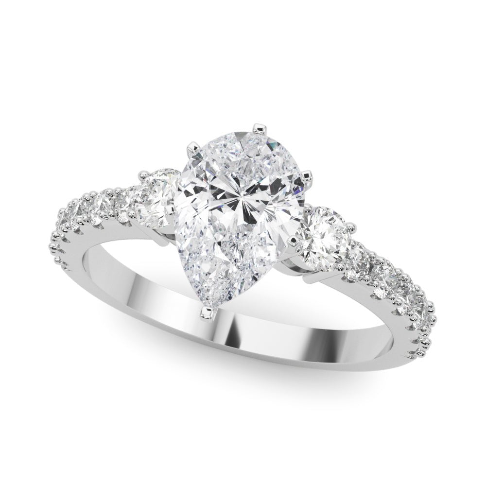 1.00CT 14K  Classic Pear Shape Diamond Ring Accented With Additional Diamonds