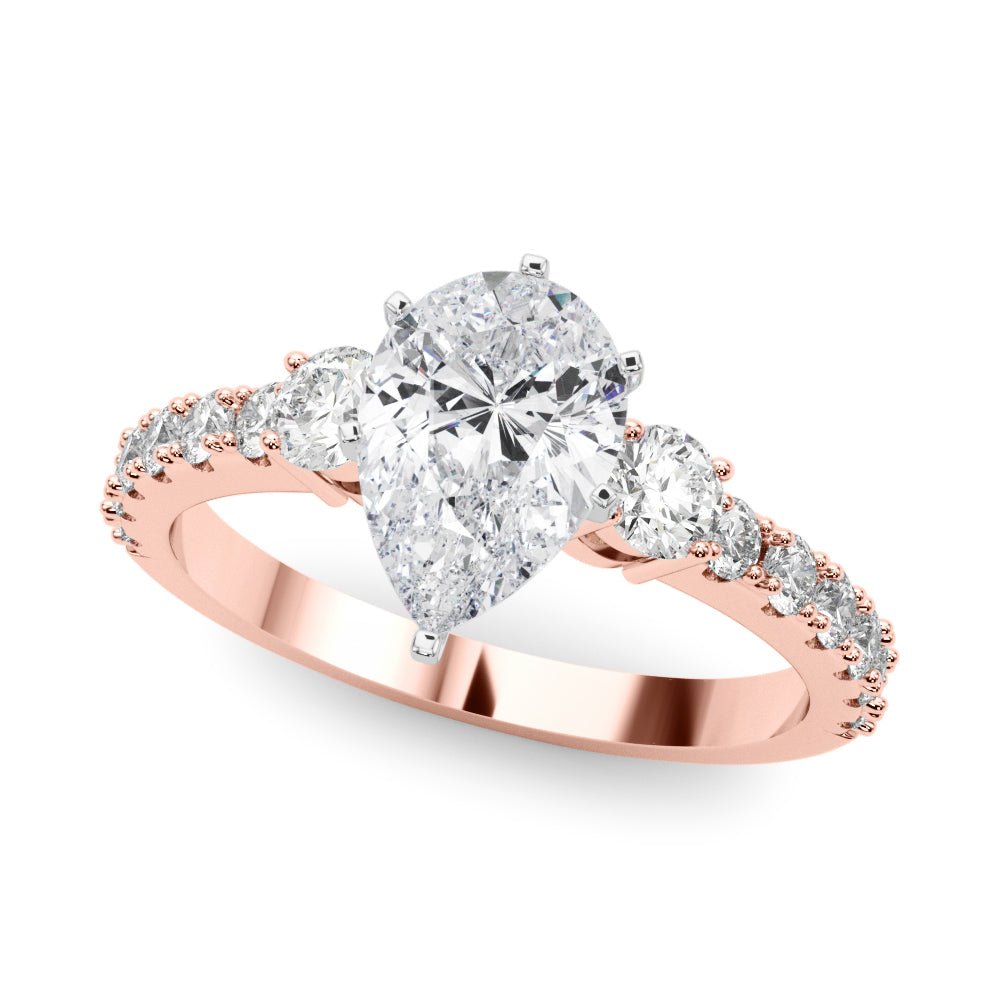 1.00CT 14K Classic Pear Shape Diamond Ring Accented With Additional Diamonds - Luxury Rings - Design Jewellers Edmonton