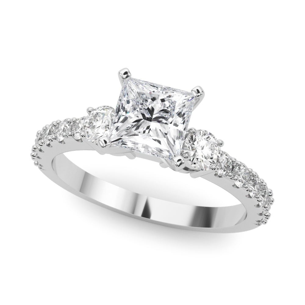 1.00CT 14K  Classic Princess Cut Diamond Ring Accented With Additional Diamonds